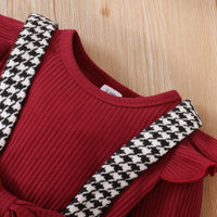 Load image into Gallery viewer, 3 Pieces Set Baby Girls Solid Color Muslin&amp;Ribbed Tops And Houndstooth Bow Rompers And Headwear Wholesale 220831196
