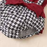Load image into Gallery viewer, 3 Pieces Set Baby Girls Solid Color Muslin&amp;Ribbed Tops And Houndstooth Bow Rompers And Headwear Wholesale 220831196
