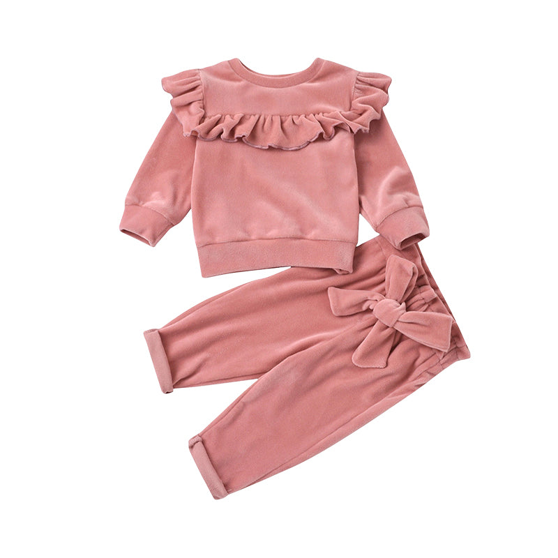 2 Pieces Set Baby Kid Girls Solid Color Tops And Bow Pants Wholesale 220831197