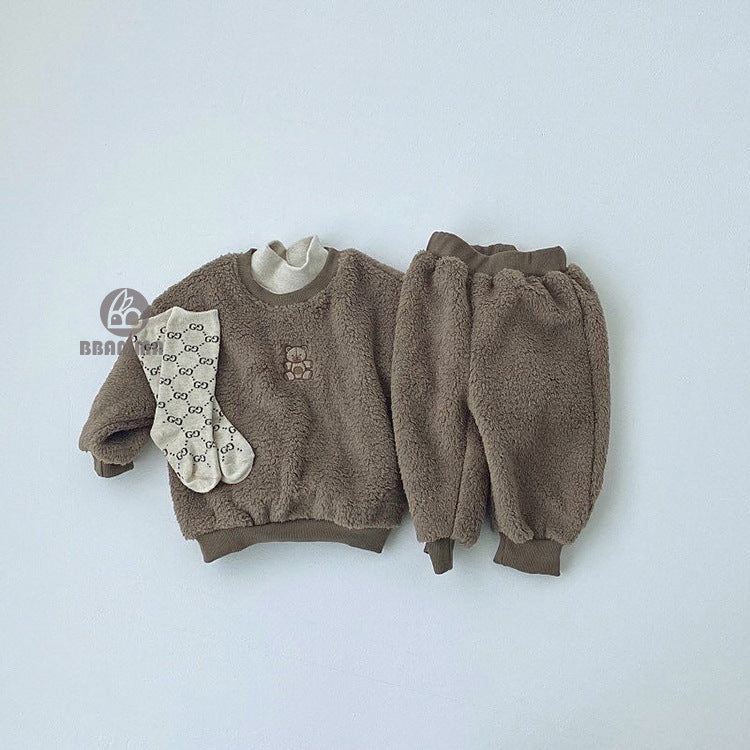 2 Pieces Set Baby Kid Unisex Solid Color Animals Tops And Pants Wholesale 220831237