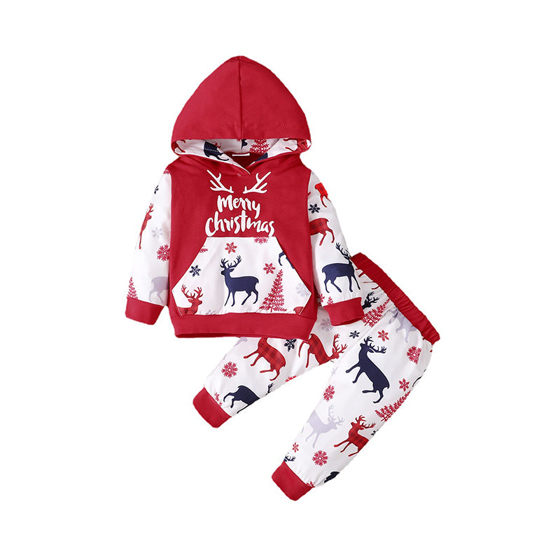 2 Pieces Set Baby Unisex Christmas Letters Animals Cartoon Print Hoodies Swearshirts And Pants Wholesale 220831240