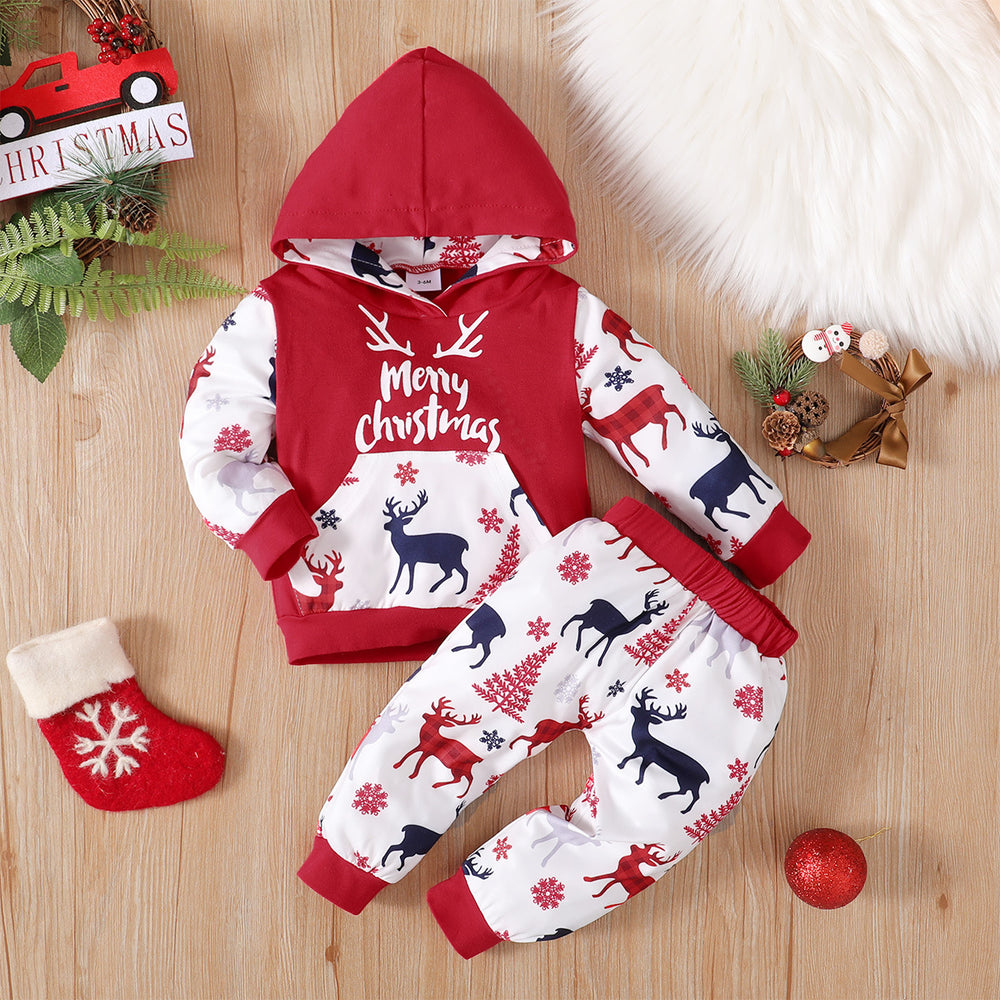 2 Pieces Set Baby Unisex Christmas Letters Animals Cartoon Print Hoodies Swearshirts And Pants Wholesale 220831240