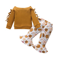 Load image into Gallery viewer, 2 Pieces Set Baby Girls Solid Color Bow Print Tops And Flower Pants Wholesale 220831407

