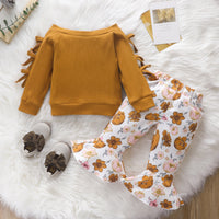 Load image into Gallery viewer, 2 Pieces Set Baby Girls Solid Color Bow Print Tops And Flower Pants Wholesale 220831407
