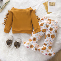 Load image into Gallery viewer, 2 Pieces Set Baby Girls Solid Color Bow Print Tops And Flower Pants Wholesale 220831407
