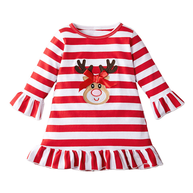 Baby Kid Girls Striped Animals Christmas Dresses Wholesale 220831447