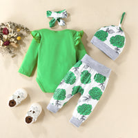 Load image into Gallery viewer, 4 Pieces Set Baby Girls Letters Print Rompers And Flower Pants And Hats And Bow Headwear Wholesale 220831540
