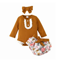 Load image into Gallery viewer, 3 Pieces Set Baby Girls Print Rompers And Flower Bow Shorts And Hats Wholesale 220831541
