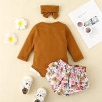 Load image into Gallery viewer, 3 Pieces Set Baby Girls Print Rompers And Flower Bow Shorts And Hats Wholesale 220831541
