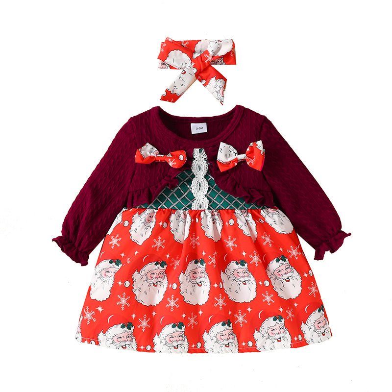 Baby Girls Cartoon Bow Print Christmas Dresses Wholesale 220831581