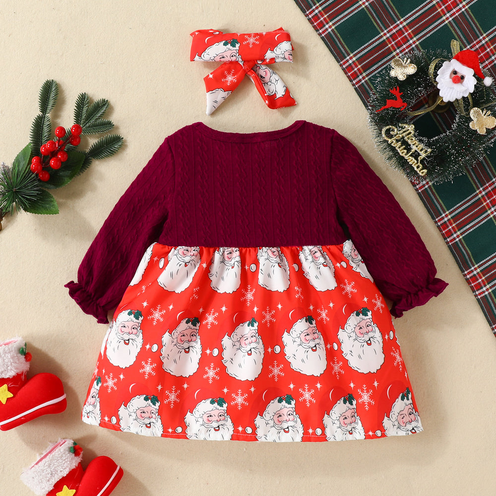 Baby Girls Cartoon Bow Print Christmas Dresses Wholesale 220831581