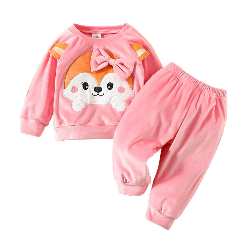 2 Pieces Set Baby Girls Animals Bow Tops And Pants Wholesale 220831588