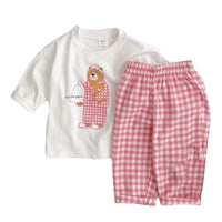 Load image into Gallery viewer, 2 Pieces Set Baby Kid Unisex Cartoon Print Tops And Checked Pants Wholesale 220902141
