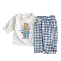 Load image into Gallery viewer, 2 Pieces Set Baby Kid Unisex Cartoon Print Tops And Checked Pants Wholesale 220902141
