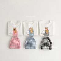 Load image into Gallery viewer, 2 Pieces Set Baby Kid Unisex Cartoon Print Tops And Checked Pants Wholesale 220902141

