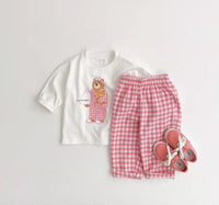 Load image into Gallery viewer, 2 Pieces Set Baby Kid Unisex Cartoon Print Tops And Checked Pants Wholesale 220902141
