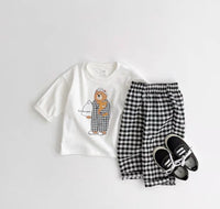 Load image into Gallery viewer, 2 Pieces Set Baby Kid Unisex Cartoon Print Tops And Checked Pants Wholesale 220902141
