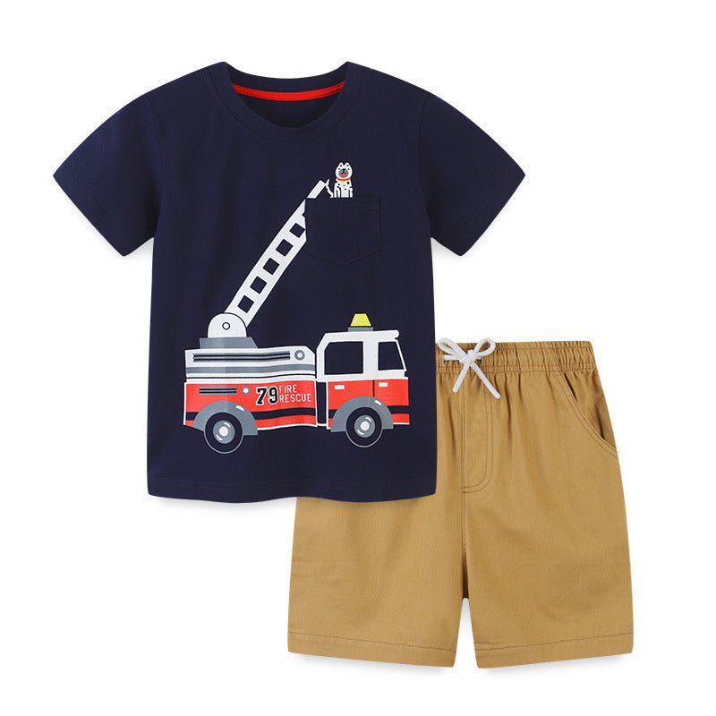 2 Pieces Set Baby Kid Boys Car T-Shirts Solid Color And Ribbon Shorts Wholesale 220902151