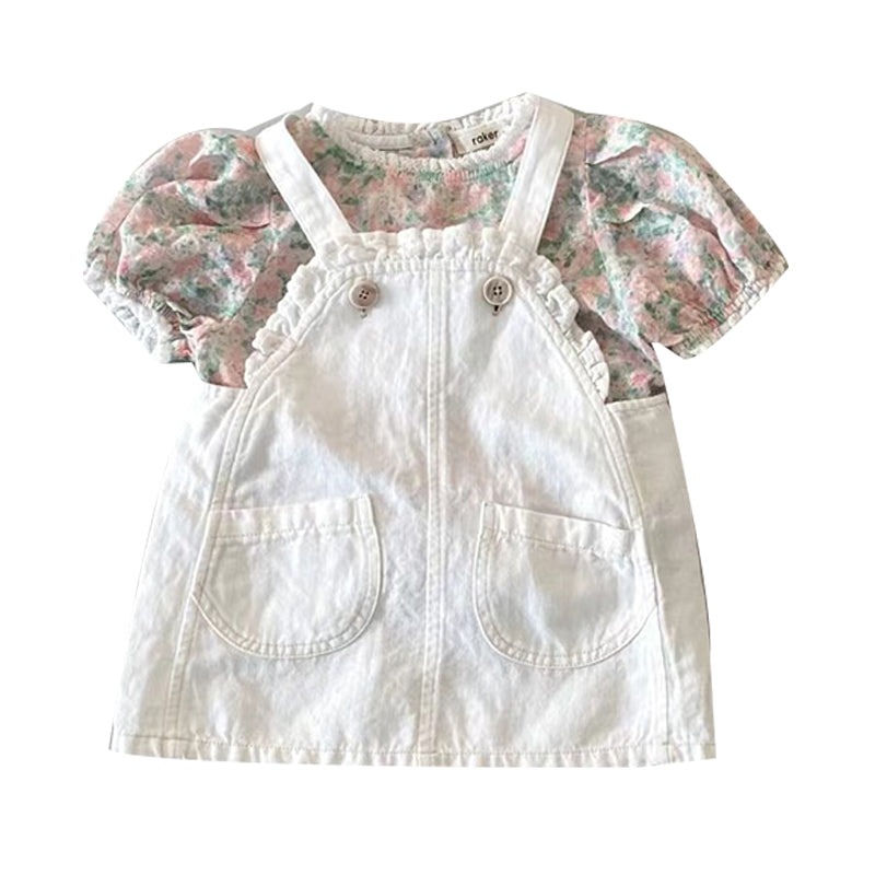 2 Pieces Set Baby Kid Girls Flower Blouses And Solid Color Dresses Wholesale 220902161