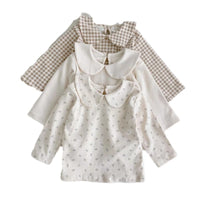 Load image into Gallery viewer, Baby Kid Girls Solid Color Flower Checked Tops Wholesale 220902192

