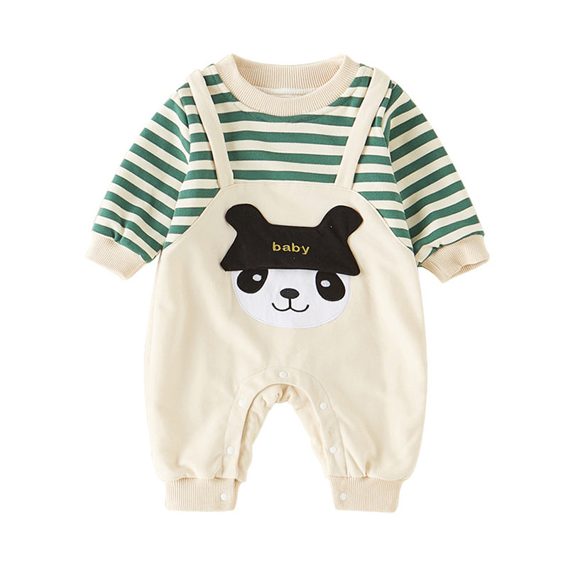 Baby Unisex Striped Cartoon Print Jumpsuits Wholesale 220902213