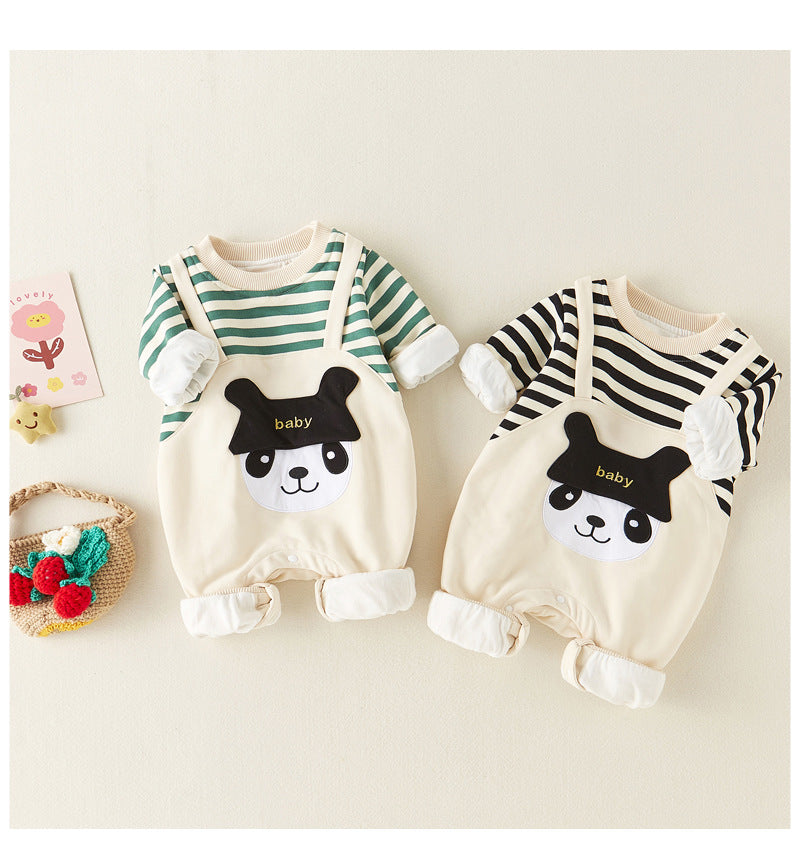 Baby Unisex Striped Cartoon Print Jumpsuits Wholesale 220902213