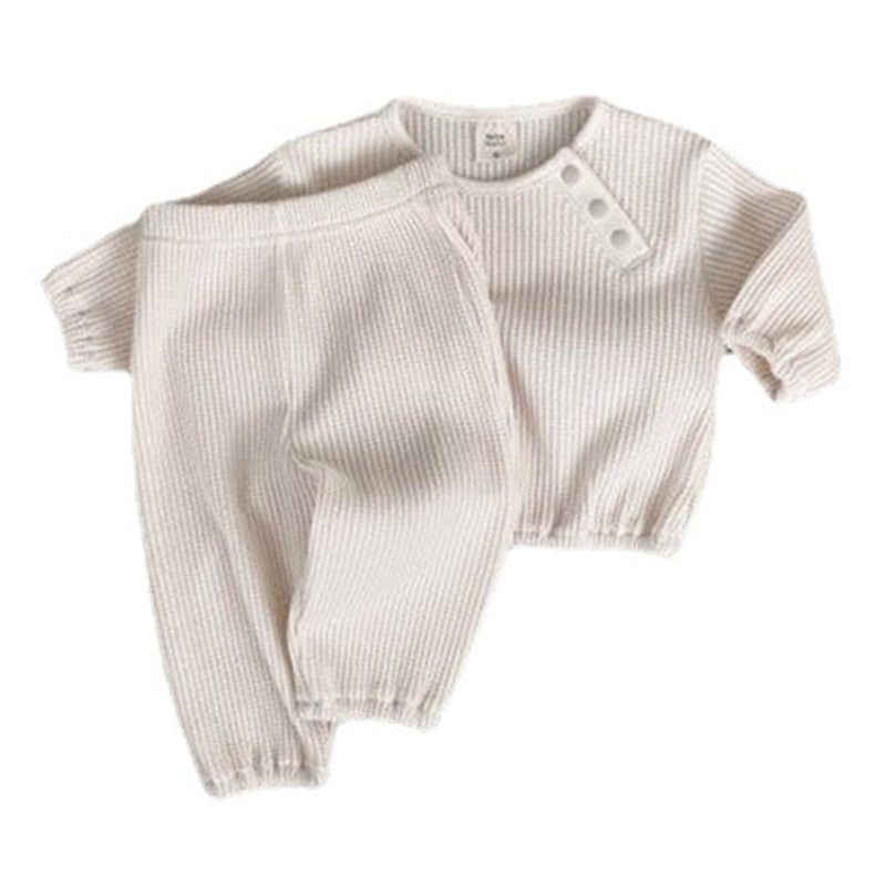 2 Pieces Set Baby Unisex Muslin&Ribbed Tops And Solid Color Pants Wholesale 220902351