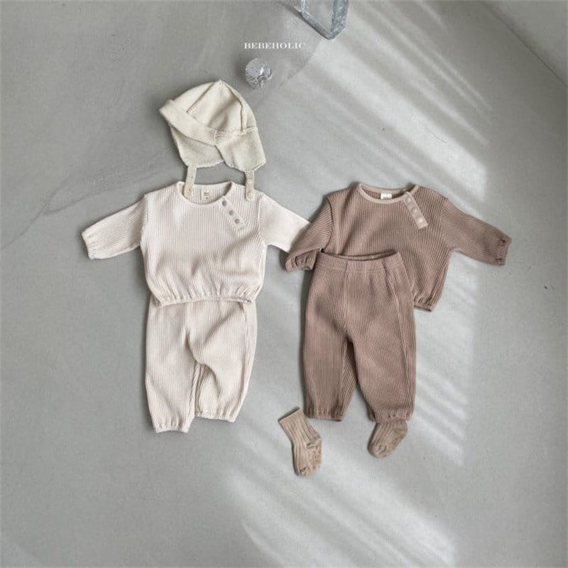 2 Pieces Set Baby Unisex Muslin&Ribbed Tops And Solid Color Pants Wholesale 220902351