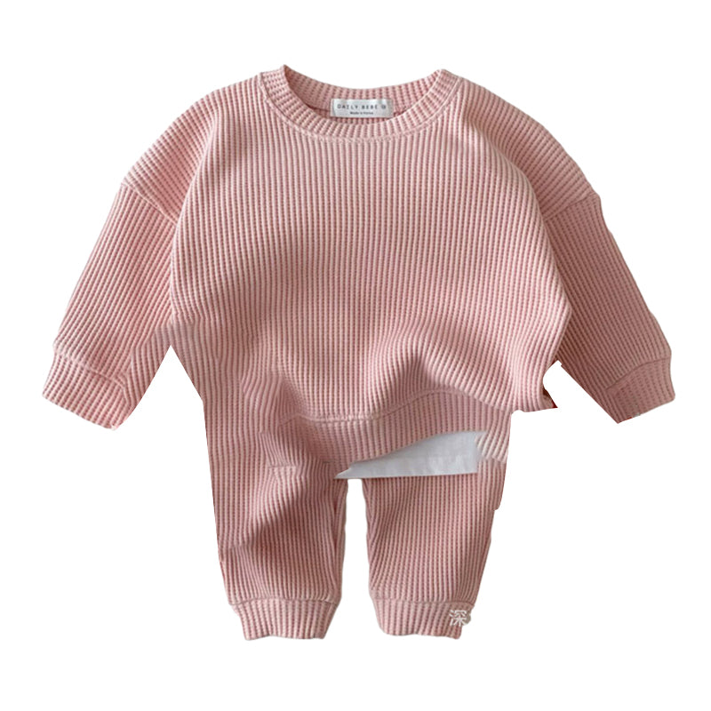 2 Pieces Set Baby Kid Unisex Solid Color Tops And Pants Wholesale 22090246