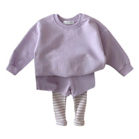 Load image into Gallery viewer, 2 Pieces Set Baby Kid Girls Solid Color Tops And Color-blocking Pants Wholesale 22090247
