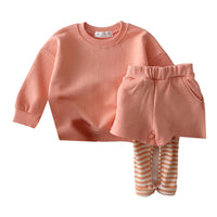Load image into Gallery viewer, 2 Pieces Set Baby Kid Girls Solid Color Tops And Color-blocking Pants Wholesale 22090247
