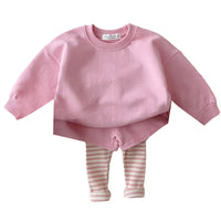 Load image into Gallery viewer, 2 Pieces Set Baby Kid Girls Solid Color Tops And Color-blocking Pants Wholesale 22090247
