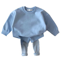 Load image into Gallery viewer, 2 Pieces Set Baby Kid Girls Solid Color Tops And Color-blocking Pants Wholesale 22090247
