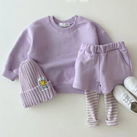 Load image into Gallery viewer, 2 Pieces Set Baby Kid Girls Solid Color Tops And Color-blocking Pants Wholesale 22090247
