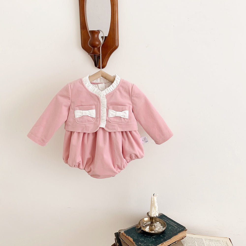 2 Pieces Set Baby Girls Color-blocking Jackets Outwears And Solid Color Rompers Wholesale 220902551