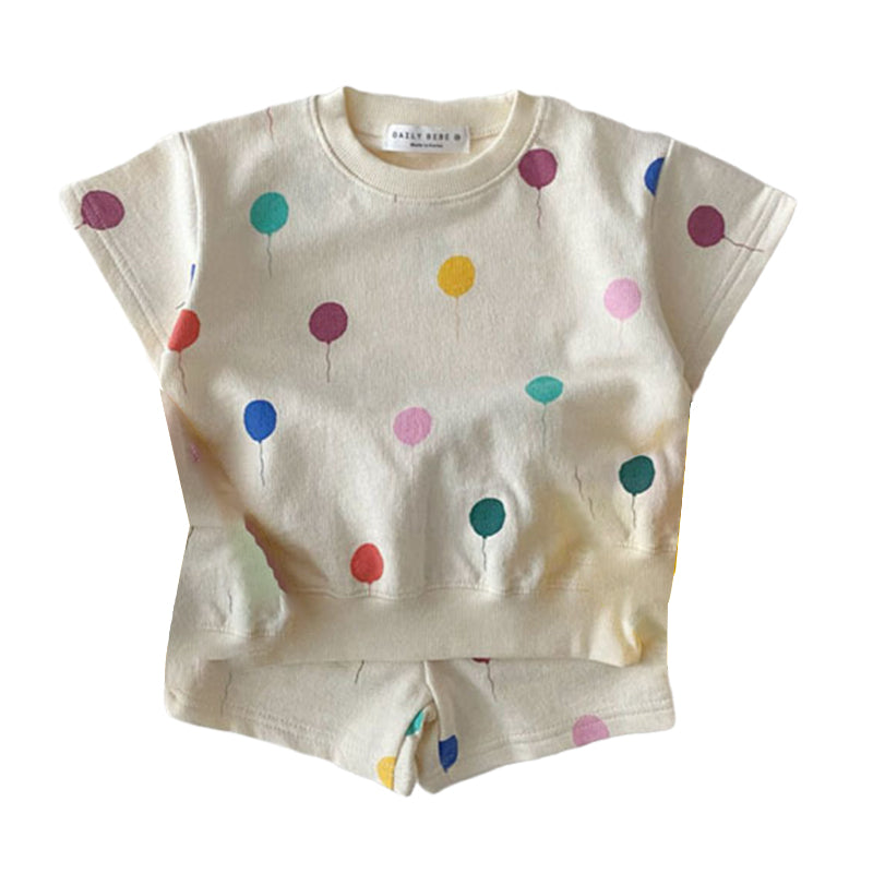 2 Pieces Set Baby Kid Unisex Polka dots Cartoon Print T-Shirts And Shorts Wholesale 22090261