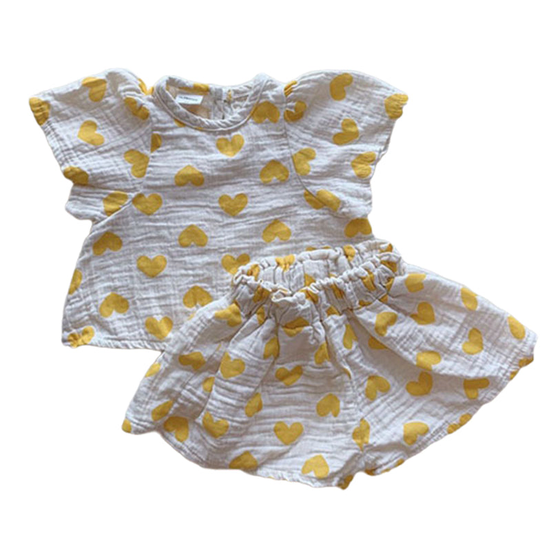 2 Pieces Set Baby Kid Girls Love heart Print Tops And Shorts Wholesale 22090262