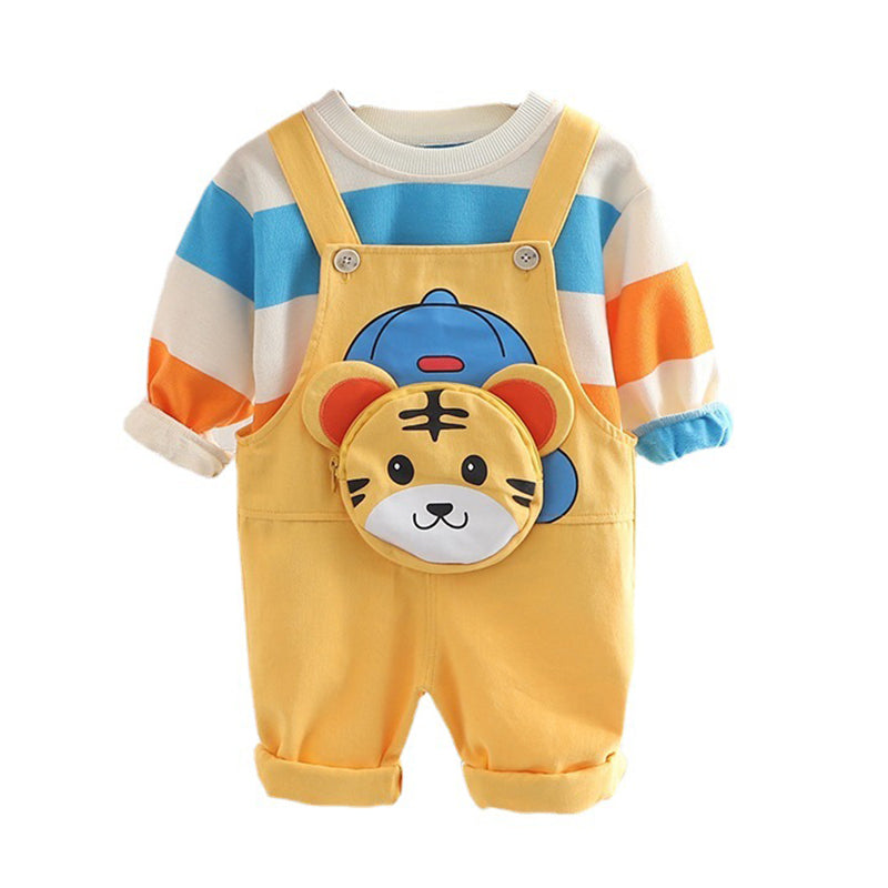 2 Pieces Set Baby Kid Boys Striped Tops And Cartoon Jumpsuits Wholesale 220906108