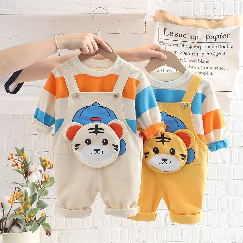 2 Pieces Set Baby Kid Boys Striped Tops And Cartoon Jumpsuits Wholesale 220906108
