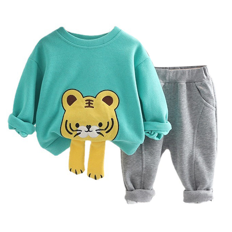 2 Pieces Set Baby Kid Boys Animals Cartoon Print Hoodies Swearshirts And Solid Color Pants Wholesale 220906109