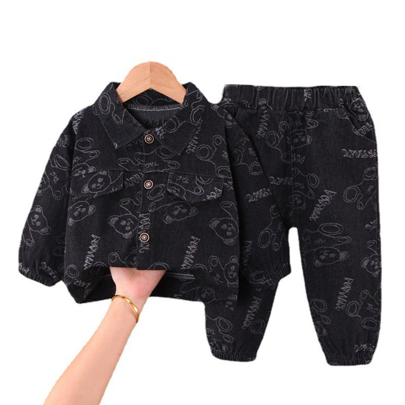 2 Pieces Set Baby Kid Boys Letters Cartoon Print Shirts And Pants Wholesale 220906148