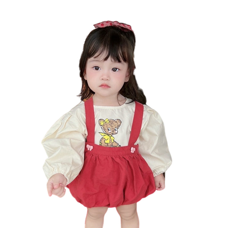 2 Pieces Set Baby Girls Animals Print Tops Solid Color And Bow Rompers Wholesale 220906165