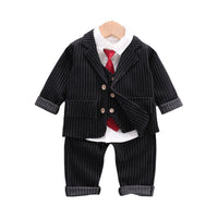 Load image into Gallery viewer, 4 Pieces Set Baby Kid Boys Dressy Solid Color Striped Bow Shirts Vests Waistcoats Blazers And Trousers Suits Wholesale 220906197
