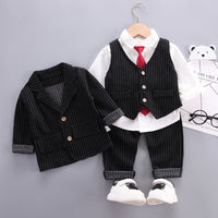 Load image into Gallery viewer, 4 Pieces Set Baby Kid Boys Dressy Solid Color Striped Bow Shirts Vests Waistcoats Blazers And Trousers Suits Wholesale 220906197
