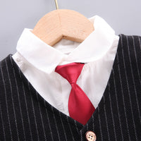 Load image into Gallery viewer, 4 Pieces Set Baby Kid Boys Dressy Solid Color Striped Bow Shirts Vests Waistcoats Blazers And Trousers Suits Wholesale 220906197
