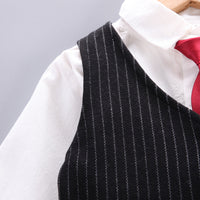 Load image into Gallery viewer, 4 Pieces Set Baby Kid Boys Dressy Solid Color Striped Bow Shirts Vests Waistcoats Blazers And Trousers Suits Wholesale 220906197
