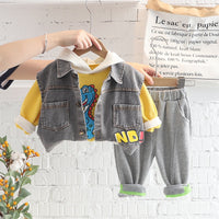 Load image into Gallery viewer, 3 Pieces Set Baby Kid Boys Dinosaur Hoodies Swearshirts Letters Vests Waistcoats And Solid Color Pants Wholesale 220906271
