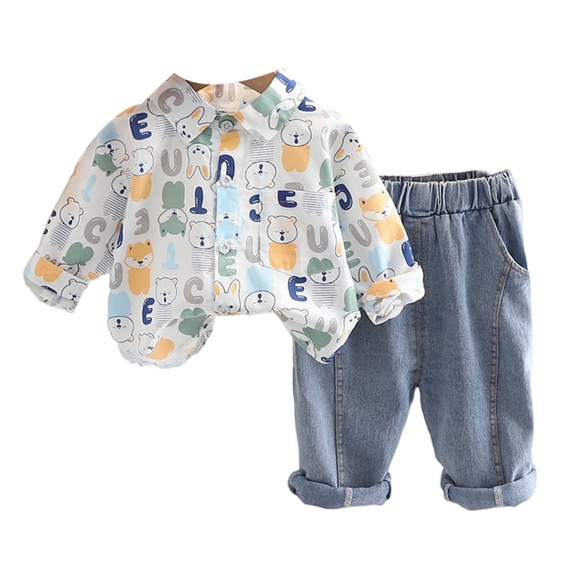 2 Pieces Set Baby Kid Boys Cartoon Shirts And Solid Color Pants Wholesale 220906272