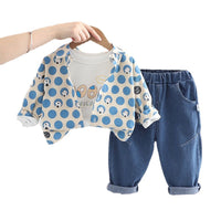 Load image into Gallery viewer, 3 Pieces Set Baby Kid Unisex Letters Print Tops Polka dots Cartoon Jackets Outwears And Solid Color Pants Wholesale 220906321
