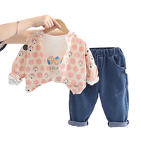 Load image into Gallery viewer, 3 Pieces Set Baby Kid Unisex Letters Print Tops Polka dots Cartoon Jackets Outwears And Solid Color Pants Wholesale 220906321
